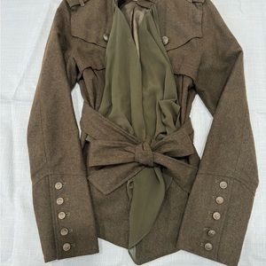 Rare Anthropologie RYU Military Styled Jacket with Sheer Back and Belt SzM